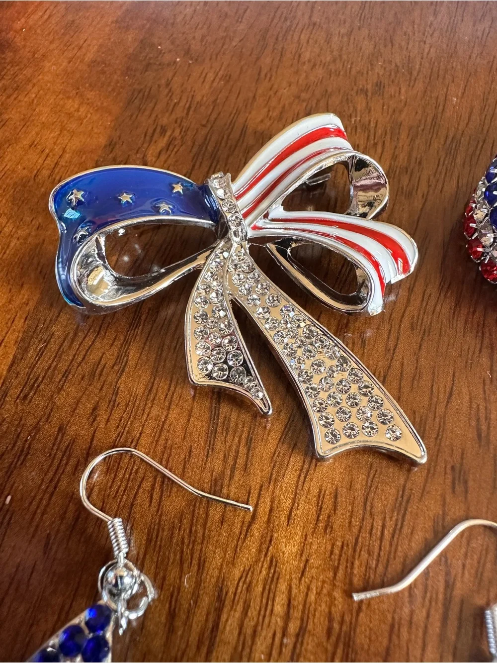 Patriotic Red, White & Blue Star Earrings, Necklace, Pin, and Bracelet